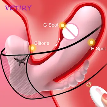 3 İN 1 Emme Vibratör Giyilebilir Yapay Penis Vibratörler Oral Emme Rotasyon Boncuk Anal Vajina Klitoris Stimülatörü Seks Oyuncakları Kadınlar için