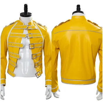 Kraliçe Kurşun Vokal Freddie Mercury Cosplay Kostüm Sarı Ceket Yetişkin Erkekler Kıyafet Ceket Cosplay Cadılar Bayramı Karnaval Kostüm