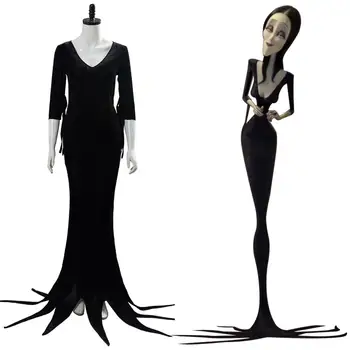 Morticia Addams Kostüm Addams Cosplay Aile Kostüm Kıyafet Elbise Takım Elbise Üniforma
