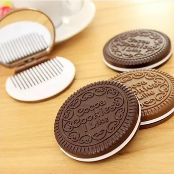 Espejo Kadın Makyaj Aracı Cep Aynası Sevimli çikolatalı kurabiye kalıbı Tarak İle Makyaj Mini Koyu Kahverengi