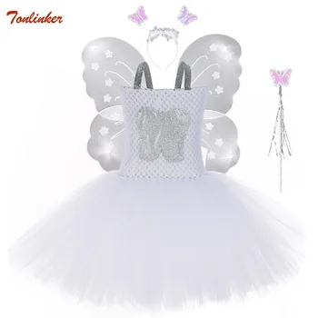 Beyaz Bebek Kız Diş Peri Tutu Elbise Kelebek Kanatları Kafa Bandı Değneklerini Prenses Çocuk Cadılar Bayramı Cosplay Fantezi parti elbisesi Kostüm
