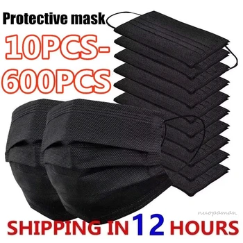 Siyah Tek Kullanımlık Maske Endüstriyel 3 Katmanlı Kat Filtre Maskesi Yetişkin Ayarlanabilir Ağız Yüz Maskeleri Mascarillas Quirurgicas Homologadas