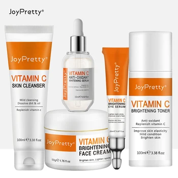 JoyPretty C Vitamini Cilt Bakımı Set Beyazlatma Aydınlatmak Nemlendirici Yüz Kremi Temizleyici Göz Serumu Kozmetik Yüz Bakımı