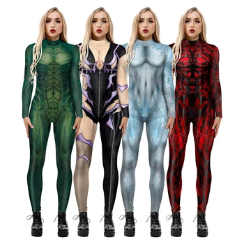 Cadılar bayramı Karnaval Tulumlar Moda Kadın Cosplay Kostüm Kadın Seksi Parti Bodysuit 3D Baskılı Tulumlar