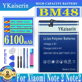 YKaiserin BM48 6100mAh Pil için Mi Note2 Pil Xiaomi Mi Not 2 BM 48 Piller İçin Xiaomi Bastterij Ücretsiz Araçlar