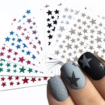 Nail Art Sticker Popüler Lazer 3D Tırnak Yıldız Destekli Yapışkanlı Etiket Glitter Etkisi Tırnak