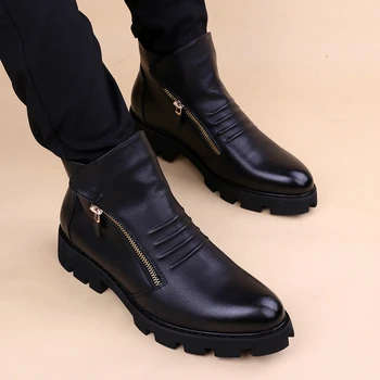 erkek eğlence kovboy çizmeleri doğal deri ayakkabı parti gece kulübü elbise platformu çizme ayak bileği botas masculina zapatos hombre botines