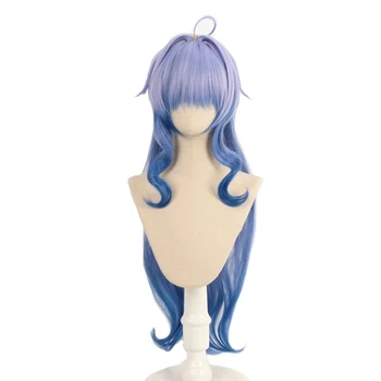 Genshin Darbe Ganyu Kadın Peruk Cosplay Kostüm Degrade Mavi 80cm Uzun İsıya Dayanıklı Sentetik Saç Peluca Anime
