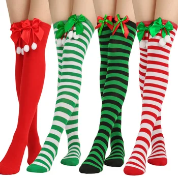 Yay Noel topu Diz Çorap Kadın Uzun Tatil Cadılar Bayramı Çizgili Çorap