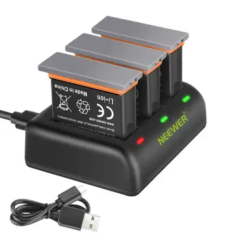 Neewer pil şarj cihazı Seti DJI OSMO Eylem Kamera (3-Pack 1300mAh AB1 Yedek Pil, 3 Kanallı Şarj Cihazı + mikro usb