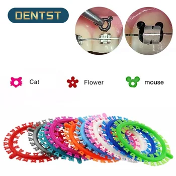 Dentst 1000 adet / torba Diş Ortodonti Karikatür Çiçek Fare Kedi Bağ Bağları O-ring elastik bantlar Parantez Parantez Archwires