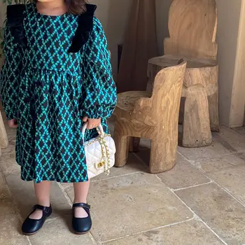 HoneyCherry Sonbahar Yeni kızın Yuvarlak Boyun Dantel Çiçek Pamuk Elbise Çocuklar Kızlar için Elbiseler