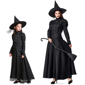 Yeni Cosplay Oz Büyücüsü Kostüm Kızlar ve Kadınlar için Cadılar Bayramı süslü elbise Anne Kızı Büyücü Cadı Kostüm Siyah