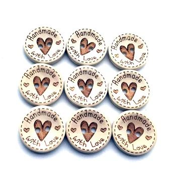 100 ADET 20mm El Yapımı Aşk Ahşap Düğmeler DIY Yuvarlak Düğme Doğal Renk Düğmeleri Scrapbooking El Sanatları Dikiş Düğmesi SC253-2