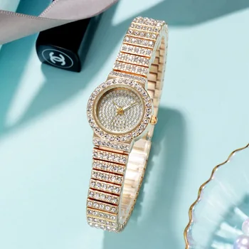 Altın İzle Moda Küçük İzle Elmas Çelik Aydınlık kadın Kuvars Kol Saati Kadınlar için Lüks Marka Bayan Elbise Reloj Mujer