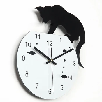 Sıcak Satış Akrilik DIY Siyah Clcok Kedi Ayak Küçük Hareketi Kuvars Sanat Ev Dekor Akıllı Duvar Saati Yenilik 26X31 cm