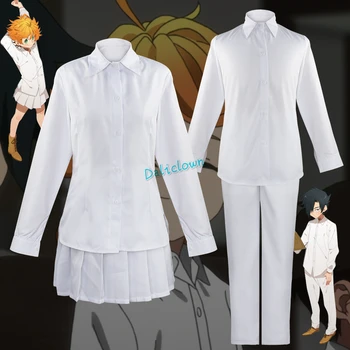 Anime Söz Verdi Neverland Cosplay Emma Norman Ray Kostüm Beyaz Gömlek Etek Pantolon Japon okul üniforması Peruk