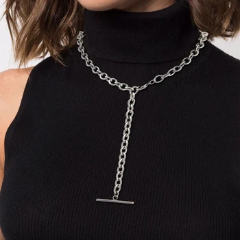 Kadınlar Ağır Kalın Kablo Kolye 60 cm Gerdanlık paslanmaz çelik Goth takı collares para mujer