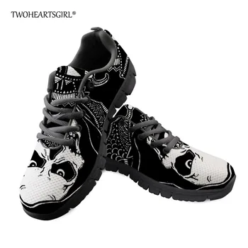 Twoheartsgırl Klasik Kafatası Baskı vulkanize ayakkabı Erkekler için Nefes Lace Up İlkbahar Yaz Flats rahat ayakkabılar Artı