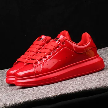 Kırmızı Kadın spor ayakkabı Bayan Yuvarlak Ayak Rahat Kadın Ayakkabı Moda kadın Takunya Platformu Patent Deri Bale Daireler Ayakkabı