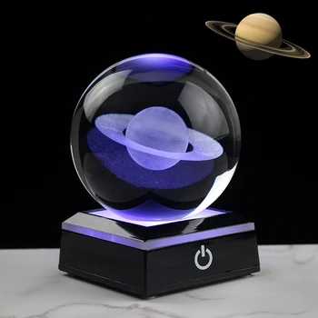 3D Lazer Kazınmış Saturn Kristal top Minyatür Evren Modeli Gezegen cam küre Küresel Ev Dekorasyon Planetaryum Hediye
