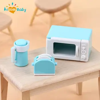 3 Adet / takım Bebek Mutfak 1: 12 Dollhouse Mini mikrodalga fırın ekmek makinesi su ısıtıcısı seti mutfak tencere Aksesuarları oyuncaklar