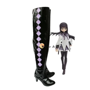 Anime Puella Magi Madoka Magica Akemi Homura Cosplay parti ayakkabıları Uzun Siyah Yüksek Topuklu Çizmeler Custom Made