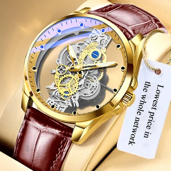 2023 Yeni Erkek İzle İskelet Otomatik quartz saat Altın İskelet Vintage Erkek İzle Erkek Saatler Top Marka Lüks часы мушские