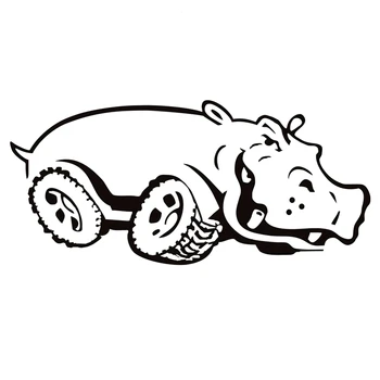 Araba Sticker Komik Hippo Tekerlekler üzerinde Kalıp kesim Vinil Çıkartması Su Geçirmez Otomatik Dekorları Araba gövde koruyucu Arka Cam Çıkartması, 25cm * 12cm