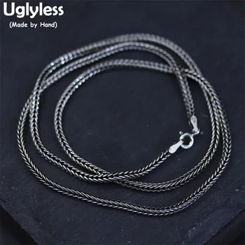 Uglyless Gerçek S925 Ayar Gümüş Yılan Zincirler Kolye Kolye olmadan Unisex Siyah Tay Gümüş Aksesuarlar Takı El Yapımı