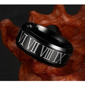 Vnox Romen rakamları siyah yüzük paslanmaz çelik serin erkek yüzük kokteyl düğün takısı