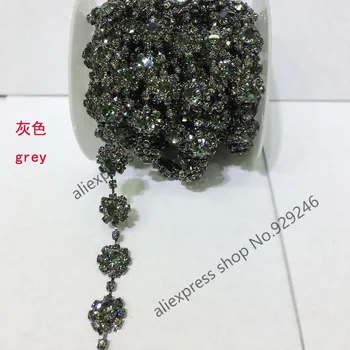 ücretsiz kargo 1 yard / paketi 1.2 cm çiçek gri kristal suni elmas zincir yard düzeltir dikiş-on moda konfeksiyon giyim dekorasyon