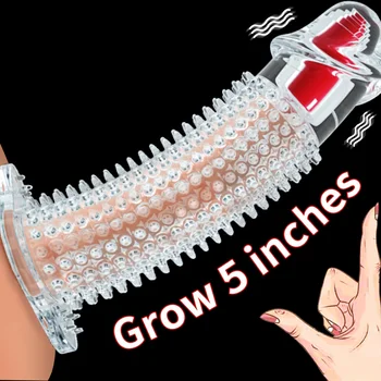 Penis Extender Kap Vibratörler Kollu Büyütme Prezervatif Sivri Gerçekçi Silikon Uzatma Seks Oyuncak Erkekler için Horoz Yüzük Dükkanı