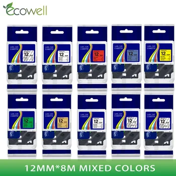 Ecowell Uyumlu 231 12mm lamine etiket bant 231 131 431 531 631 731 831 931 için uyumlu etiket makinesi Siyah Beyaz