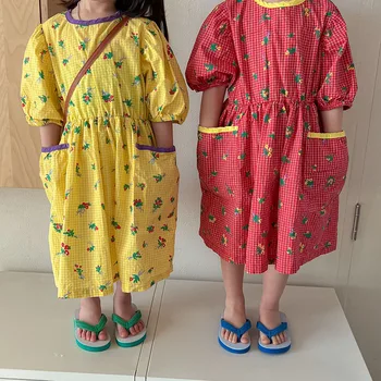 MILANCEL 2022 Yaz Çocuk Elbise Çiçek Kız Elbise Kızlar için Kısa Kollu Çocuk Giyim