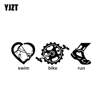 YJZT 16.9 * 5.8 CM Triatlon Çalıştırmak Ve Bisiklet Yüzmek Dekor Araba Sticker Siyah Gümüş Vinil C12-0635
