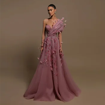 2023 Couture Leylak Balo elbisesi Resmi Parti Elbiseler Tüyler Boncuk Bir Omuz Zarif Elbise Kadınlar için Düğün Parti Törenlerinde