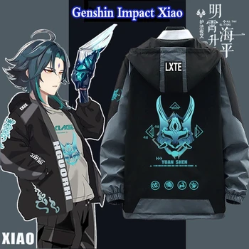 Xiao Cosplay Kostüm Oyunu Genshin Darbe Uzun kollu Moda Ceket Ceket Elbise Unisex Hoodie Fermuar Kapüşonlu Sweatshirt Yeni Üst