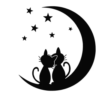 Güzel Kişilik, İki Romantik Kediler İzlerken Yıldız Ay Vücut Çıkartmalar Dış Araba Ürünleri Araç Malzemeleri PVC