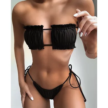 Seksi Bikini 2022 Pilili Bandeau Mayo Kadın Mayo Kadınlar Mini Tanga bikini seti Yıkanabilir Yüzme Beachwear Mayo