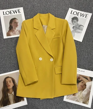 2022 Sonbahar Yeni Yeni Kore Versiyonu Düz Mizaç Sarı Moda Küçük Takım Elbise Ceket