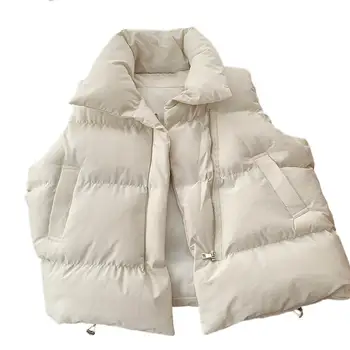 Ceketler Kadın Kış 2022 Kolsuz Fermuar Placket Yan Cepler İpli Hem Kirpi Yelek Standı Yaka Kirpi Yelek Giyim