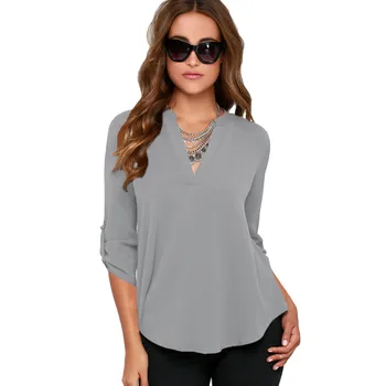 V yaka şifon bluzlar uzun kollu kadın gömlek moda artı boyutu blusa feminina bluz S-5XL