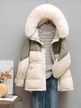Kadın Aşağı Ceket Yeni Rahat Tarzı Tilki Kürk Yaka Beyaz Ördek Aşağı Ceketler Sonbahar Kış Sıcak Palto Ve Parkas Kadın Dış Giyim