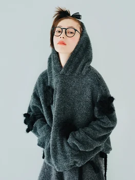 Imakokoni'nin orijinal tasarım kapşonlu kazak kazak kadın sıcaklık kalınlaşmış sonbahar ve kış triko kadın giyim
