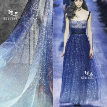 Glitter Yağmurlama Altın Tül Kumaş Koyu Mavi Degrade DIY Arka Plan Dekor Peçe Elbisesi Etekler düğün elbisesi Tasarımcı Kumaş