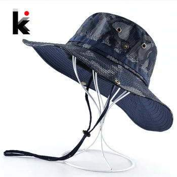 Yaz Geniş Ağız güneş şapkaları Erkekler Kadınlar Anti-Uv vizör kep Açık Kamuflaj Kap Balıkçılık Avcılık Nefes Örgü Chapéu masculino