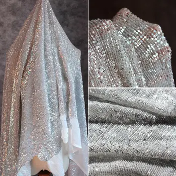 GLace 1Y / lot Şifreli Senfoni Lazer Ölçekler Gümüş Küçük Parlak sequins mesh kumaş kadın elbise düğün dekorasyon TX1317