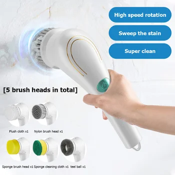 5 İn 1 Elektrikli Temizleme Fırçası Usb Şarj Çok Fonksiyonlu Banyo Yıkama Fırçası Mutfak Temizleme Aracı Bulaşık Yıkama Fırçası Küvet