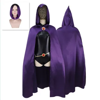 Titans Süper Kahraman Raven Cosplay Kostüm Cadılar Bayramı Karnaval Bayanlar Komik Kostüm Partisi Pelerin Tulumlar Peruk